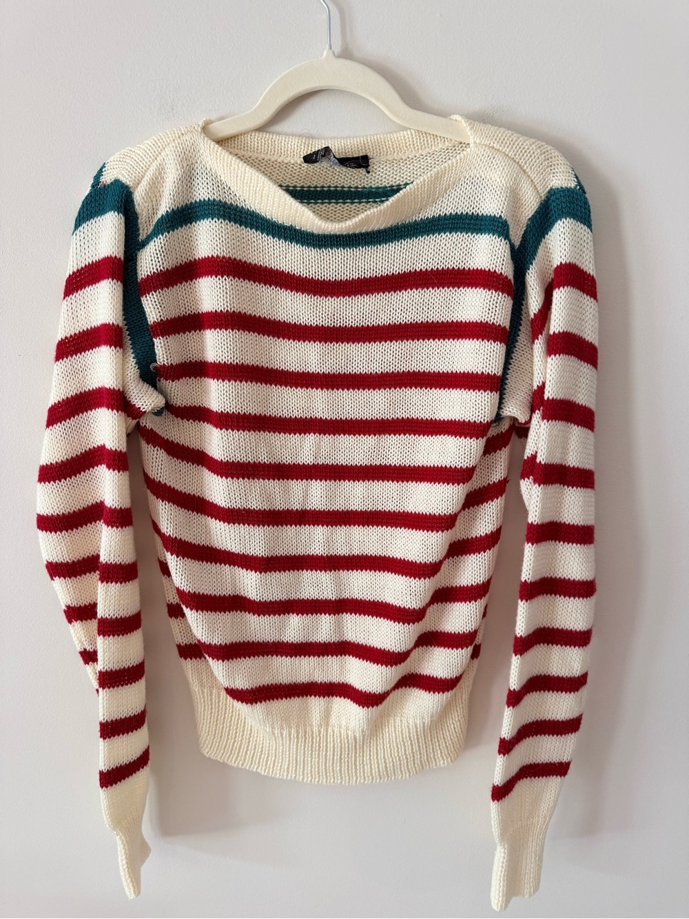 Vintage MJ sport Striped Cream and Red Women’s Knit Sweater. Size medium.